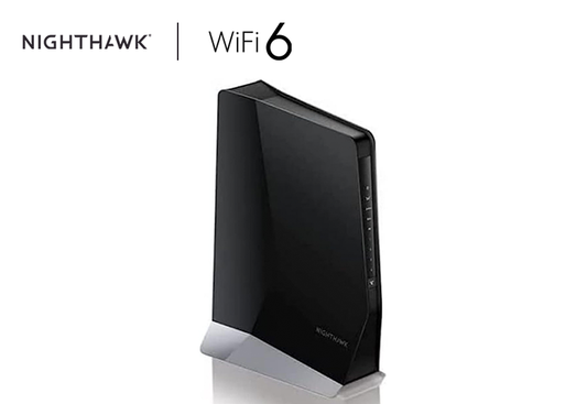 An image showcasing the NETGEAR Nighthawk WiFi 6 Mesh Range Extender EAX80, designed to extend coverage by up to 2,500 sq. ft. and support over 30 devices. This AX6000 Dual-Band Wireless Signal Booster & Repeater provides speeds of up to 6Gbps, along with Smart Roaming capabilities for seamless connectivity.