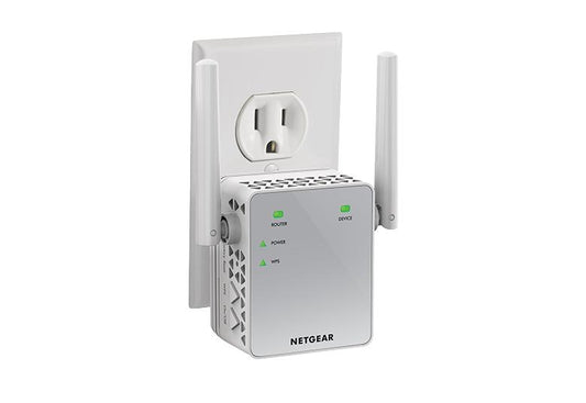 An image showcasing the EX3700 - AC750 Dual-Band WiFi Range Extender, a compact solution designed to extend and enhance wireless internet coverage. Its dual-band capability ensures reliable connectivity, effectively eliminating dead zones in residential or office environments.