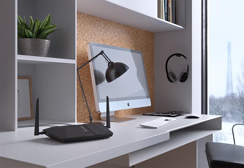 An image showing the Netgear LAX20 router positioned within a modern home environment, seamlessly blending into the decor while delivering reliable internet connectivity.