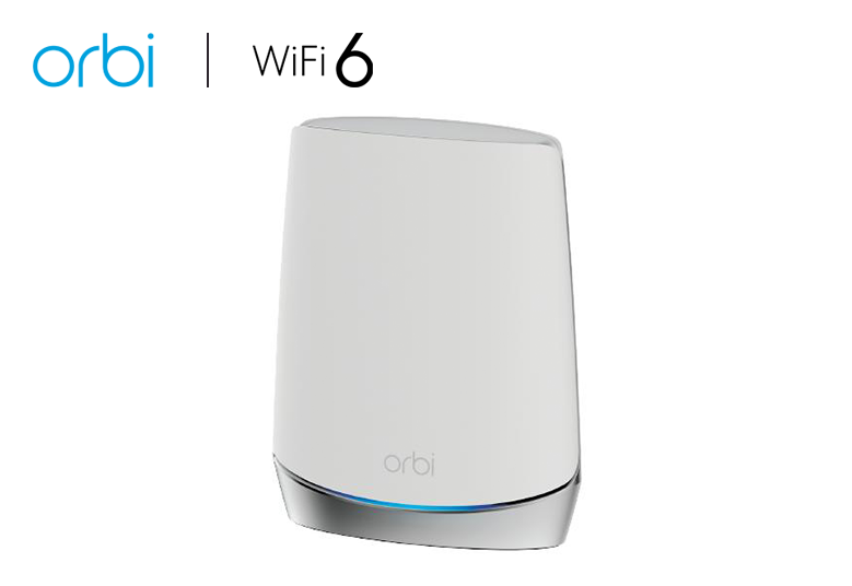 An image showing the Orbi RBS750 - AX4200 Tri-Band Mesh WiFi 6 Satellite, a powerful addition to the Orbi Mesh WiFi system. With AX4200 speeds and tri-band capability, this satellite extends the reach of your WiFi network, ensuring seamless coverage throughout your home or office.